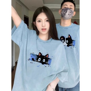 HIIXIIVI Mới Phong Cách Hàn Quốc Thời Trang Nữ Quần Áo Rời Cặp Đôi Áo Thun Cotton Tay Ngắn Oversize Tee Nhân Quả Người Phụ Nữ Cổ Tròn Áo