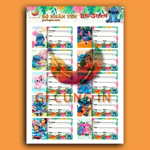 Set 20 Nhãn Vở Hình Ảnh Dễ Thương Mẫu STITCH - Gì Cũng In - Decal Chống Thấm Nước
