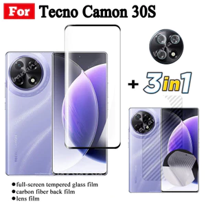 Kính cường lực 3 trong 1 Tecno Camon 30s cho Tecno Camon 30s Pro Camon 30 Pro Bảo vệ màn hình Ống kính máy ảnh Kính cường lực Full Cover