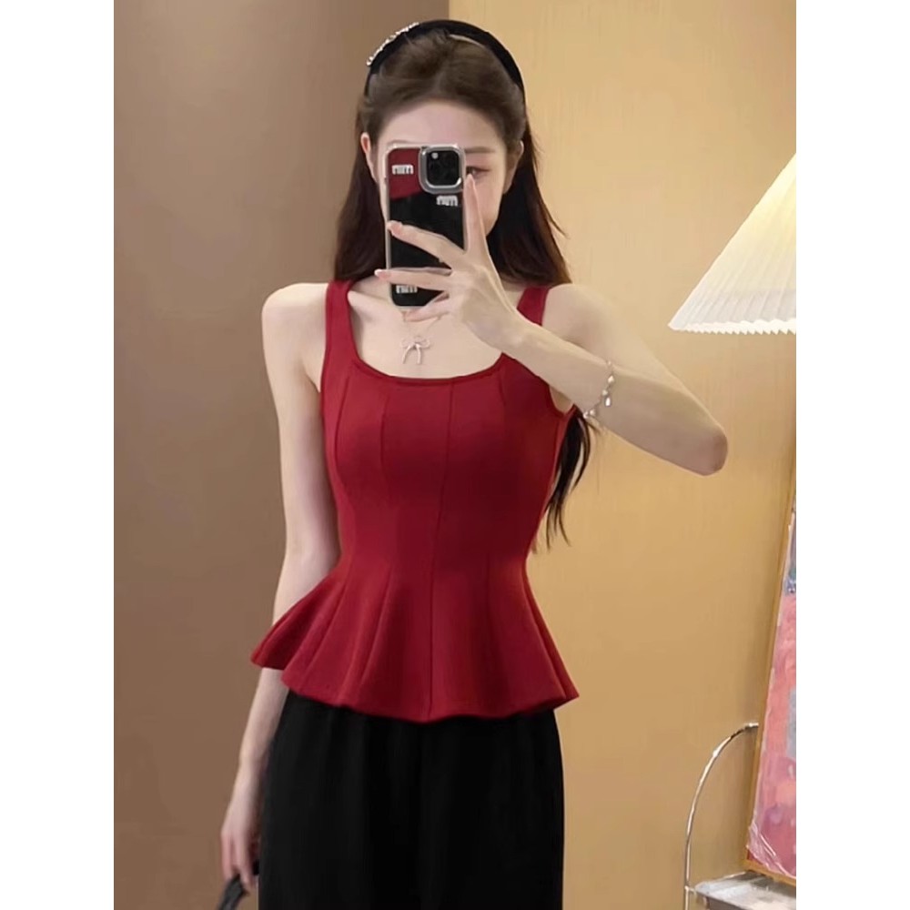 Áo vest camisole mới mùa hè cho phụ nữ, ôm sát eo, áo ngắn không tay