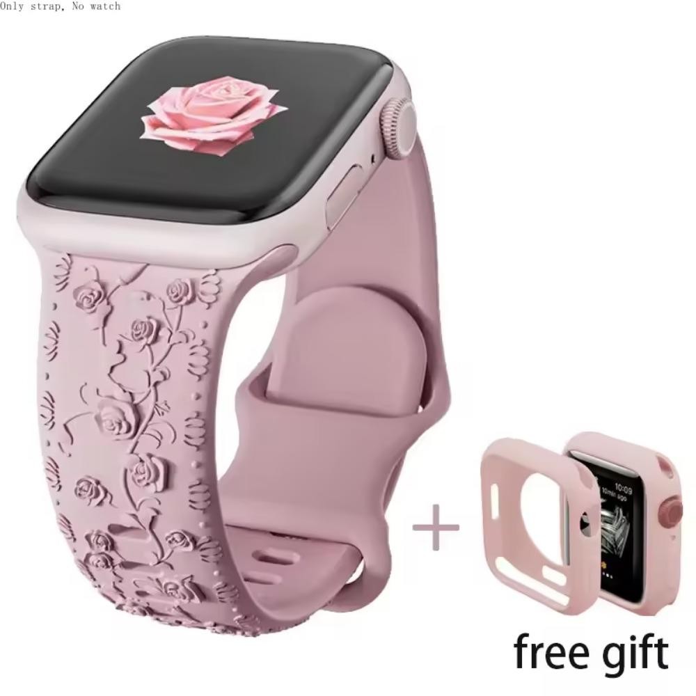 Dây đeo silicon khắc hoa + Vỏ cho Apple Watch Series11 / 10 46mm 42mm Ultra3 / 2 / 1 49mm 9 8 7 6 5 4 3 SE 45mm 44mm 41mm 40mm 38mm