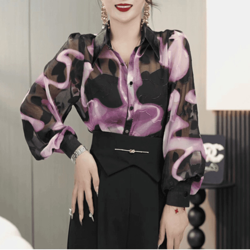 ✨Thiết Kế Thời Trang Niche In Hình Áo Sơ Mi Dài Tay Nữ 2025 Xuân Thu Tất Cả Trận Đấu Sang Trọng Ôm Hơn Áo Sơ Mi 25.3.26