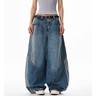 Gksss Quần Jean Nam American High Street Loose Casual Chất Lượng Cao Phong Cách Trung Tính Quần Jean Sọc Bên