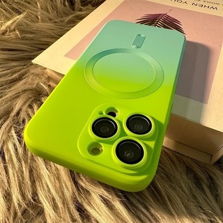 Ốp điện thoại silicon lỏng từ tính hai màu Gradient Thích hợp cho iPhone 11 12 13 14 15 Pro Max Vỏ ống kính lỗ chính xác