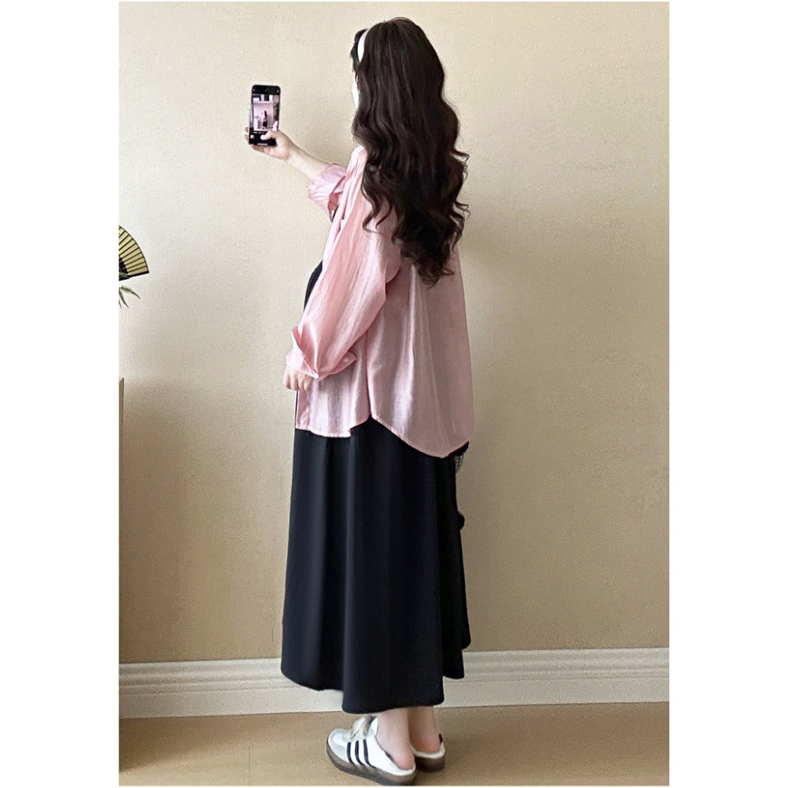 Bộ đồ bà bầu Mùa hè 2025 Áo sơ mi chống nắng phong cách mới + Váy Sling Bộ đồ hai mảnh