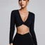 Áo Thun crop top Tay Dài Cổ Chữ v Xẻ Sâu Gợi Cảm Tập yoga Thể Dục Thể Thao