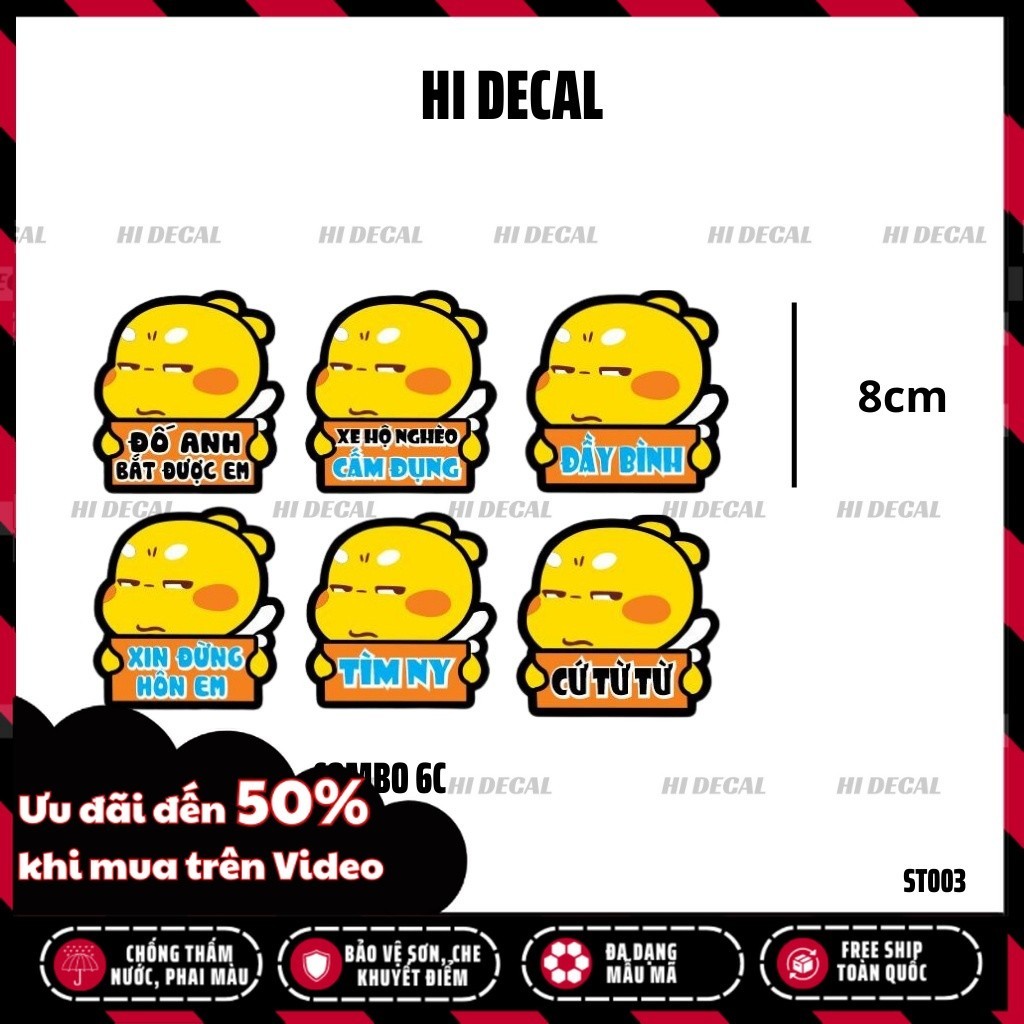 Tem Sticker khủng long vàng ngộ nghĩnh |ST002| Decal cao cấp chống nước chống phai màu