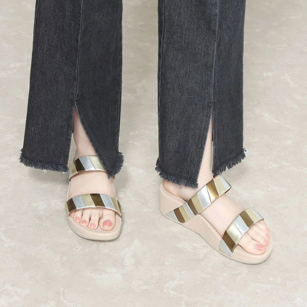 Dép quai ngang FitFlop chính hãng LOTTIE  Rainbow Patchwork Slides - 2 màu Vàng và Hồng - size 36 37 38 39 40