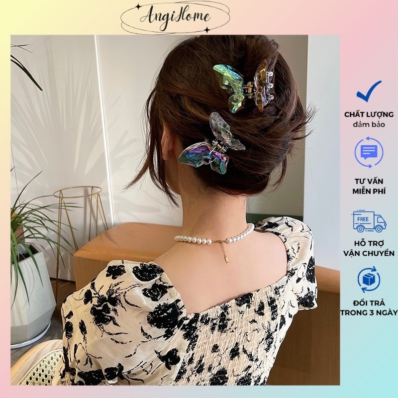 Kẹp tóc cánh bướm pha lê lấp lánh trong suốt cực xinh xắn cho nữ 8cm ANGIHOME