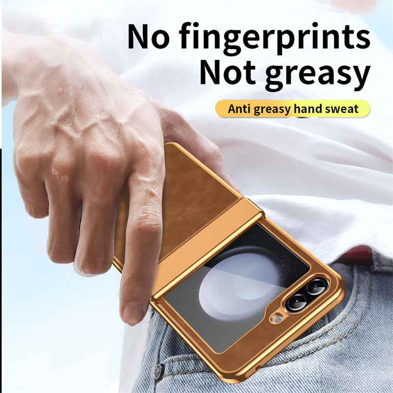 Ốp lưng toàn bộ bản lề mạ điện mỏng sang trọng dành cho Samsung Galaxy Z Flip 5 Z Flip 4 Z Flip 3 Vỏ da phong cách Denim cổ điển