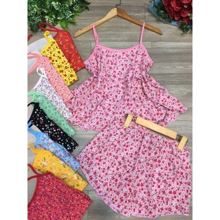 Set bộ đồ ngủ 2 dây 3 tầng bèo vải lụa hàn mềm mại họa tiết dễ thương .