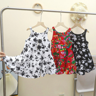 (6m-15Y) Váy không tay cho bé gái Váy hoa dây đeo vai bằng vải Cotton