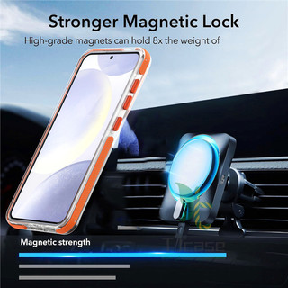 Ốp lưng trong suốt từ tính quân sự Samsung Galaxy S24 S23 S22 Ultra A05 A13 A14 A15 A24 A25 A34 A54 Vỏ sạc không dây pha lê trong suốt kim cương hai màu