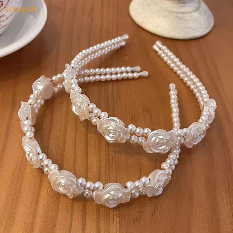 Siyuyan Thanh Lịch Lớn Trắng Ngọc Trai s Dành Cho Nữ Cô Gái Đơn Giản Trắng Hoa Hồng Băng Đô Quấn Tóc Sóng Retro Hairhoop Mũ Đội Đầu Phụ Kiện VN