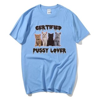 Kawaii CerTified Pussy Lover Meme Cat In Hình Áo Nam Nữ Thời Trang Vintage Áo Thun Cotton Thường Ngày Rời Áo Sơ Mi Dạo Phố