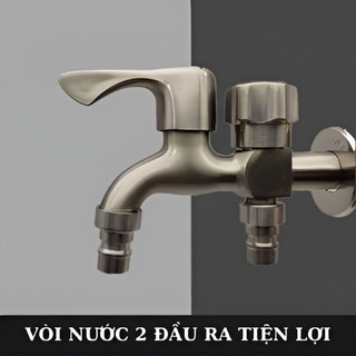 Vòi nước 2 đầu ra inox chia nước thành 2 cổng xả độc lập, chất liệu Inox 304 cao cấp T73