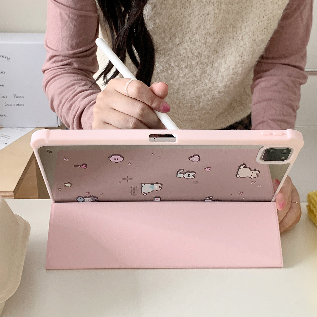 2024 Vỏ Mới Gương Acrylic Cứng Tương Thích Với iPad Air 11 13 2024 Pro 11 13 Mèo Và Cá Họa Tiết Da