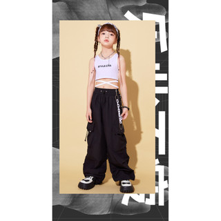 3-14 Tuổi Trẻ Em Tay Ngắn Hip Hop Cotton Trắng Áo Bé Gái Mùa Hè Cổ Vũ Thể Hiện Crop Top Phù Hợp Với Bé Gái Hip Hop Thể Hiện Trang Phục Thường Ngày Quần Dài Rời