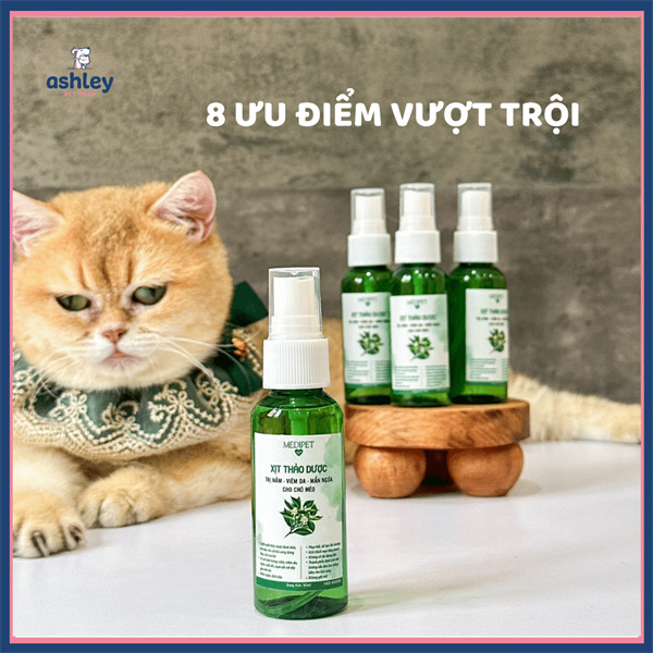 Xịt ngứa nấm chó mèo chiết xuất thiên nhiên MEDIPET nấm, viêm da, ve rận cho chó mèo an toàn lành tính