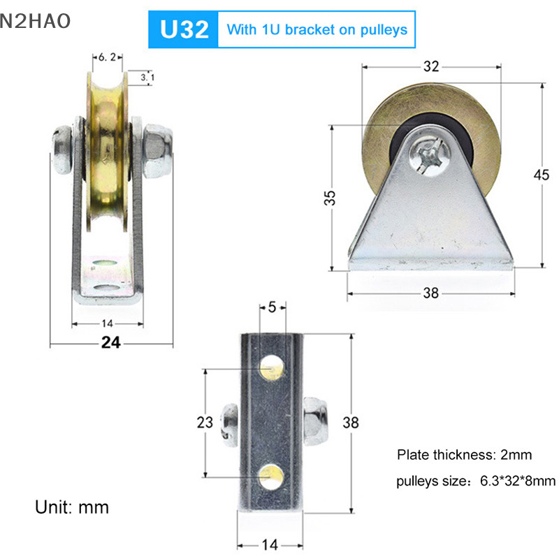 Bn 1 Bộ Ròng Rọc Dây 6 Mm Ròng Rọc Con Lăn Cố Định Bánh Xe Treo Over-line Hướng Dẫn Bánh Xe U 6.4 * 32 * 8 n