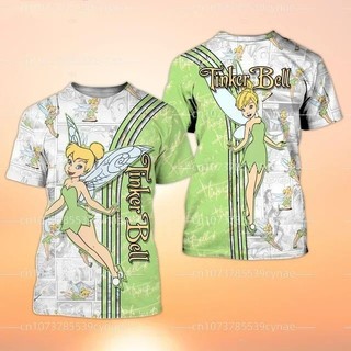 Mới Màu Xanh Lá Cây Tinker Chuông Chữ Thập Truyện Tranh Họa Tiết Disney Hoạt Hình 3D Oversize Áo Thun Nữ