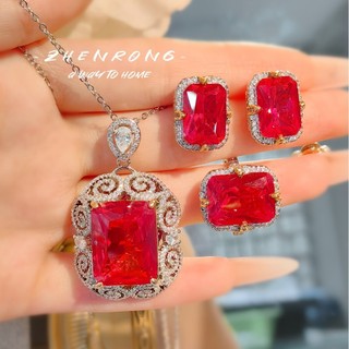 Châu Âu Mỹ ins Phong Cách Mới Phóng Đại Kim Cương Carbon Cao Nhiều Màu Sắc Ruby Corundum Phù Hợp Với Nữ