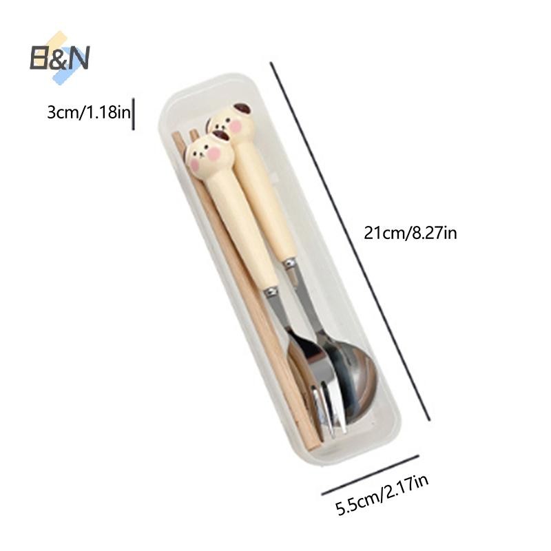 B & N Hoạt Hình Chó Con Heo Thìa Nĩa Thép Không Gỉ Dao Kéo Di Động Sinh Viên Hoạt Hình Bộ Đồ Ăn Trẻ Em Hộp Bảo Quản.