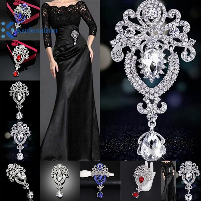 Kudosation Bạc Hoa Lớn Cô Dâu Thổ Cẩm Kim Cương Giả Pha Lê Diamante Cưới Thổ Cẩm Pin