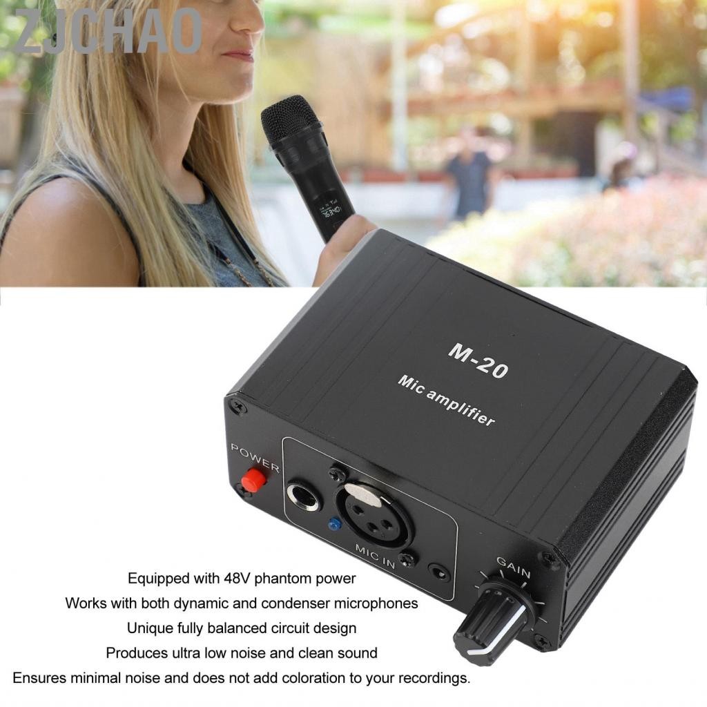 Zjchao Micro Preamp Mic Gain Booster 48V Power XLR đầu ra cho động và thiết bị ngưng tụ