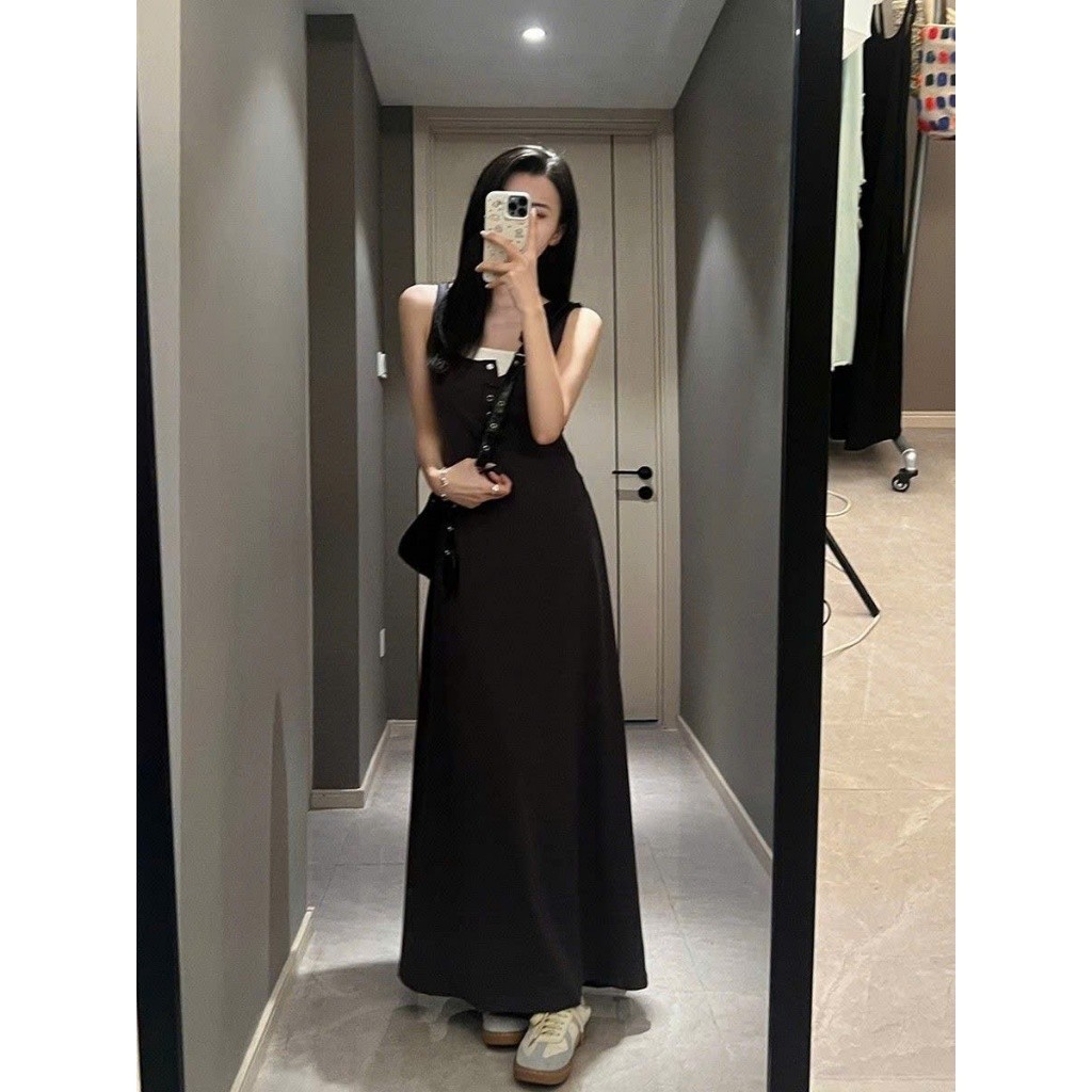 Váy đầm nữ maxi dáng dài chất liệu co giãn phối cổ trắng phong cách tiểu thư sang chảnh XIMIMI SP286