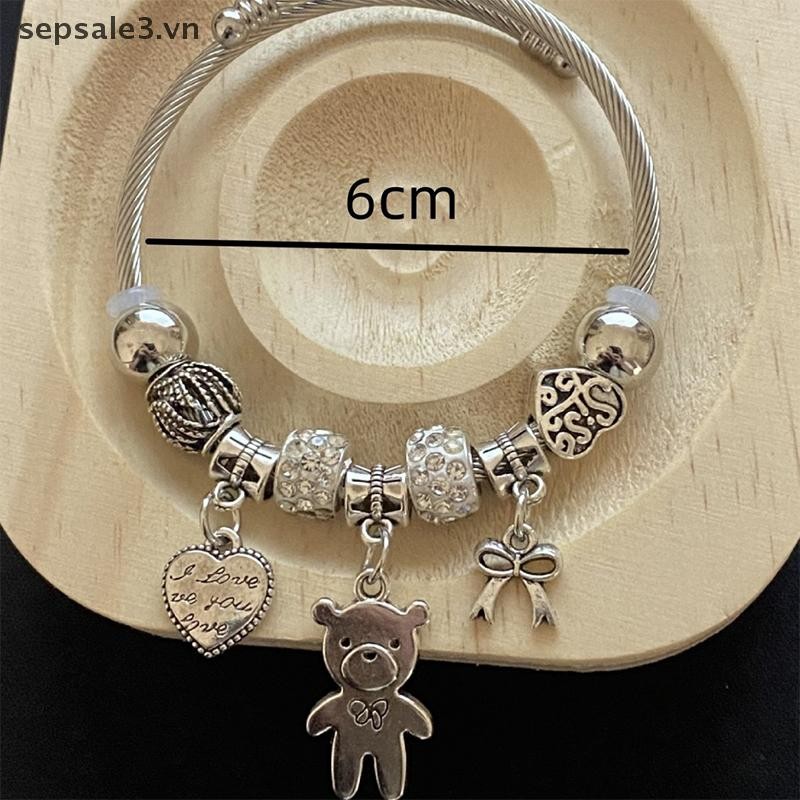 # Sepsale # Vòng tay quyến rũ đính cườm cổ Mặt dây chuyền gấu Trái tim tình yêu Vòng tay có thể điều chỉnh Vòng tay nữ Quà tặng trang sức DIY.