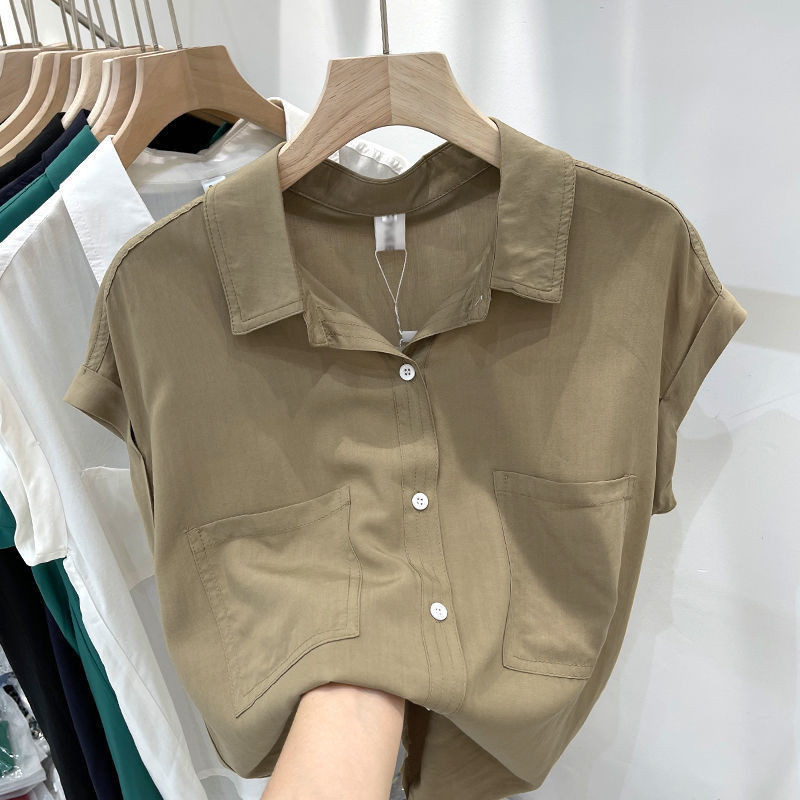 (7 Màu) Áo sơ mi nữ tay ngắn dáng rộng Cotton màu trơn dành cho nữ Áo sơ mi dáng rộng