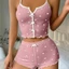 Bộ đồ ngủ mỏng NICOLOO, Bộ đồ ngủ co giãn in hình trái tim, Quần short thắt lưng bằng vải Polyester thời trang dành cho nữ