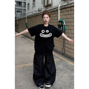 Áo thun ngắn tay đen cotton nguyên chất cho phụ nữ mùa hè thiết kế mới phong cách niche Mỹ cao cấp áo lửng tay ngắn 250325001