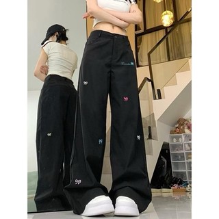 Quần Thêu Nơ Bigsize Nữ Dáng Suông Ống Rộng Vải Kaki Sành Điệu Hottrend Cho Chubby Q543