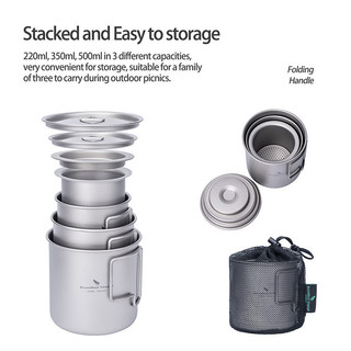 Boundless Voyage Cắm Trại Cốc Titan Cốc Trà Cà Phê Nhẹ Du Lịch Ngoài Trời Di Động Xếp Chồng Đồ Uống