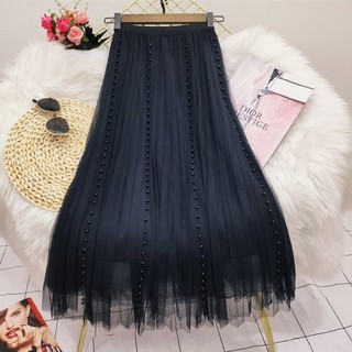 Váy nữ xếp ly cao cấp, chất liệu gạc, dáng dài, eo cao, ôm dáng, drap xếp ly