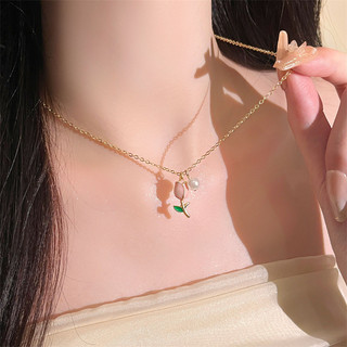 Vòng cổ ngọc trai hoa Tulip ánh sáng sang trọng mặt dây chuyền xương đòn ngọt ngào người phụ nữ