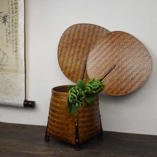Phong Cách Trung Quốc Lớn Sơn Mài Tre Dệt Nhóm Quạt Cũ Hai Mặt Hanfu Palm Fan Handmade Trung Quốc Quạt Mùa Hè Thoáng Mát Quạt