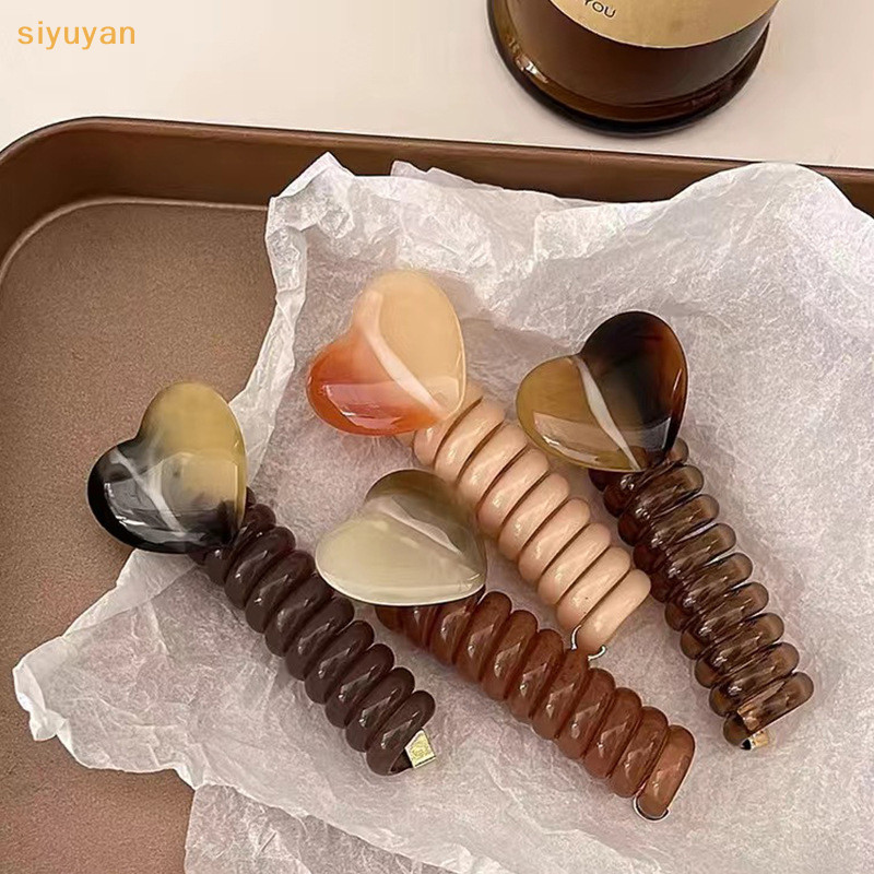 Siyuyan 1 Dây Cao Su Co Giãn Trái Tim Cho Nữ Bé Gái Dây Điện Thoại Dây Buộc Tóc Vòng Xoắn Ốc Cuộn Dây Tóc Đuôi Ngựa Phụ Kiện VN