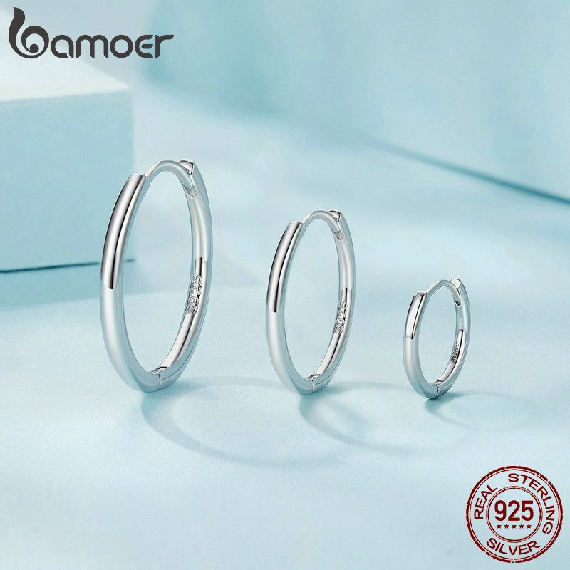 Bông tai vòng bạc Bamoer 925 Sterling Quà tặng trang sức tối giản cho nữ
