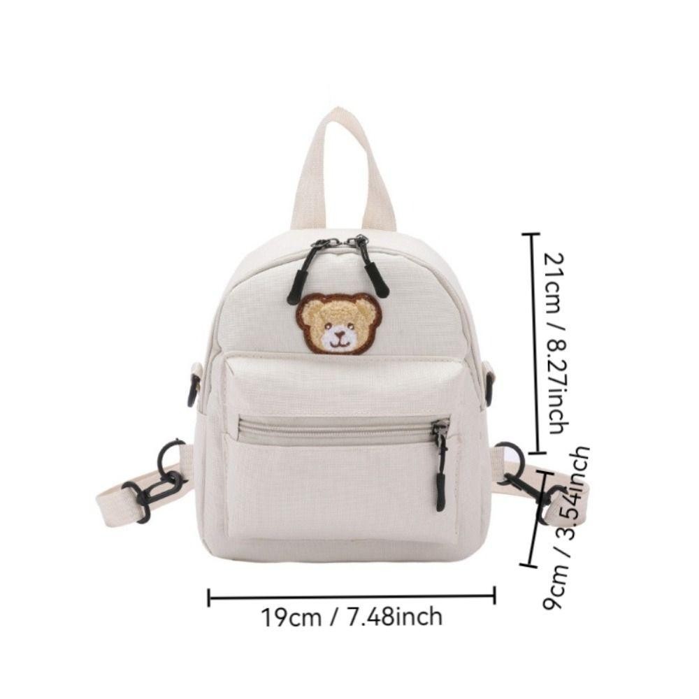 Ba lô nữ HOBBYIN, Ba lô Mini có thể điều chỉnh bằng vải, Ba lô đeo chéo hình gấu thêu hoạt hình có dây kéo di động dành cho nữ