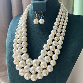 1 bộ trang sức thời trang, ngọc trai đính cườm, vòng cổ bao quanh nhiều lớp, dây chuyền xương đòn, phong cách thanh lịch