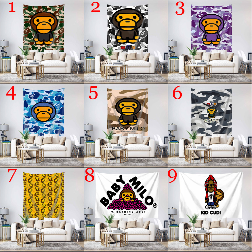 Baby Milo Bape Tấm Thảm Treo Tường Có Kẹp Polyester Tấm Thảm Phòng Ngủ Treo Tường Tấm Thảm Trang Trí Nhà Cửa