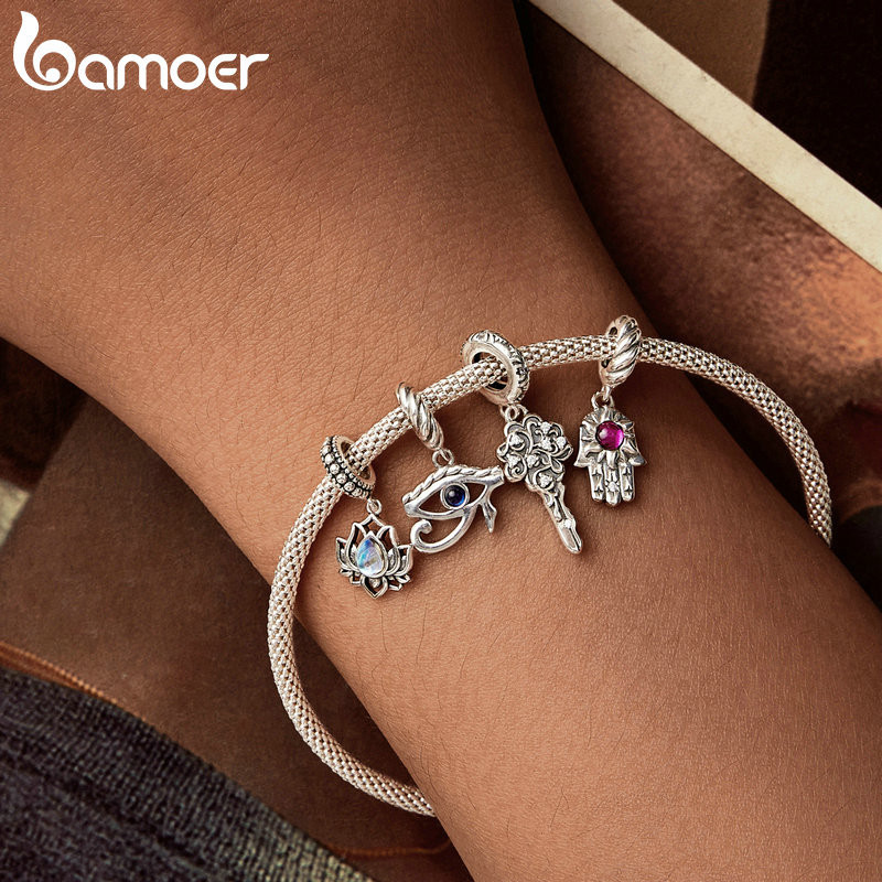 Phụ kiện chìa khóa may mắn Bamoer 925 Sterling Sliver Charm cho vòng tay