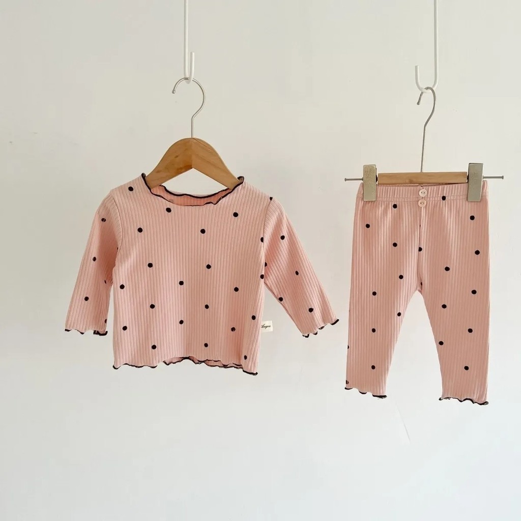 Bé Gái Ice Silk Ribbed Loungewear Phù Hợp Với Phong Cách Mới Bé Gái Dài Tay Bộ Đồ Ngủ Băng Nấm Cạnh Hai Mảnh Phù Hợp Với SKDR