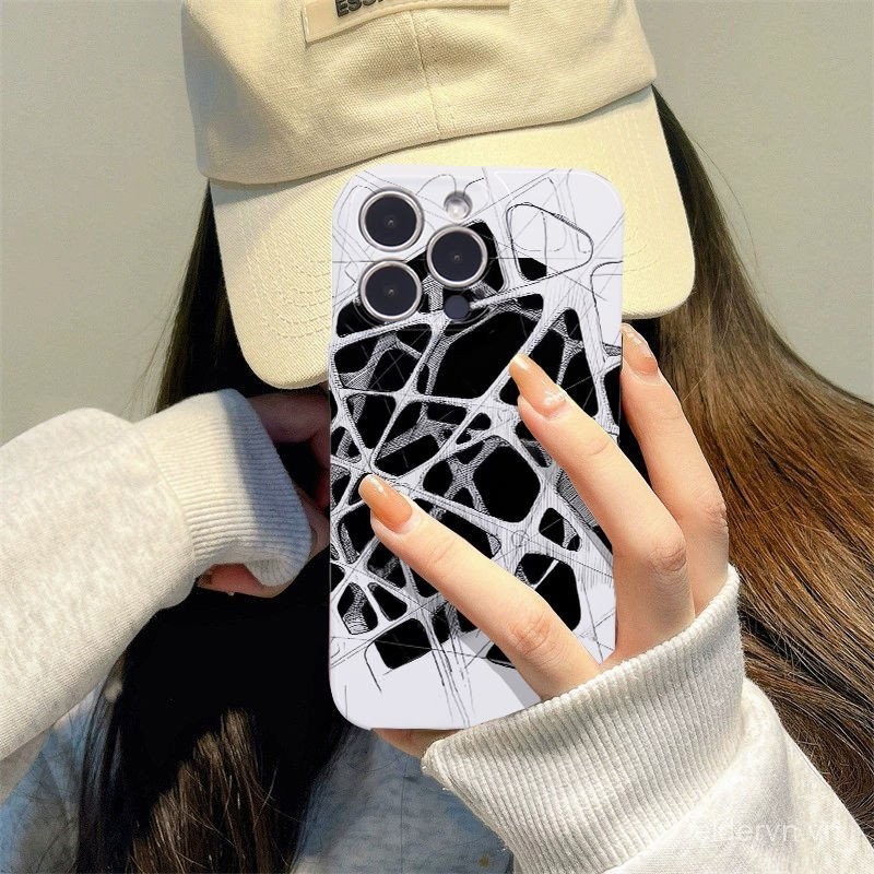 Ốp Điện Thoại QYJS Xếp Hình Màu Trắng Đen Thích Hợp Cho IPhone 7 8 PLUS SE 11 12 PRO 13 14 15 ProMax X XS XR XSMAX 14 15 PLUS Phim Vỏ Cứng Bao Gồm Tất Cả Dễ Thương Hợp Thời Trang WMZM
