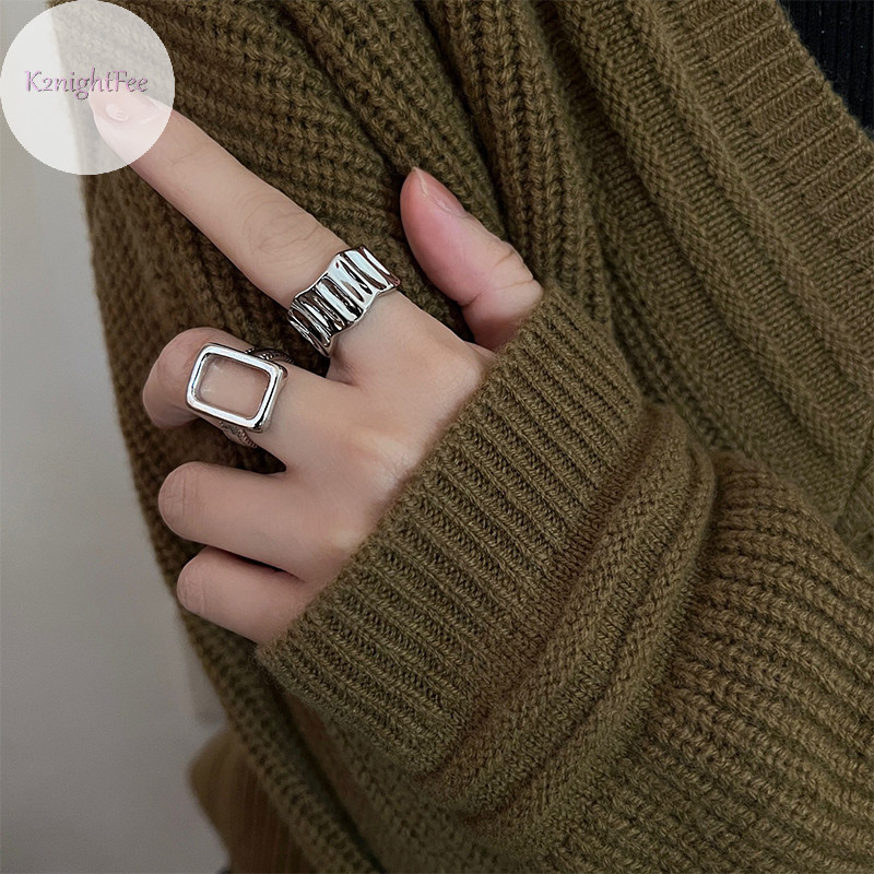 K2nightfee 2 Cái / bộ Vintage Màu Bạc Nhẫn Kim Loại Thanh Lịch Không Đều Có Thể Điều Chỉnh Nhẫn Dành Cho Nữ Hợp Thời Trang Hình Học Nhẫn Punk Trang Sức Dự Tiệc Quà Tặng VN