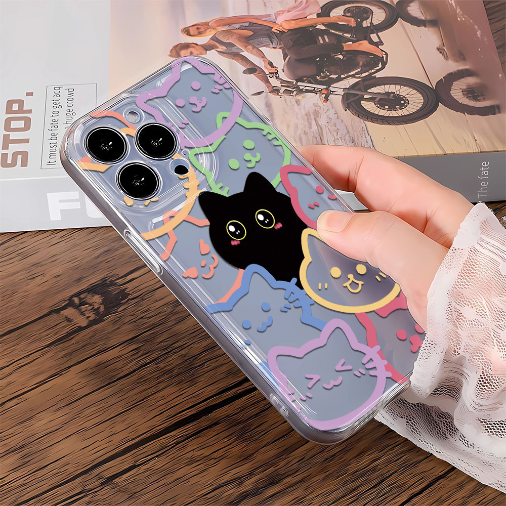 Ốp điện thoại mèo toàn màn hình Vỏ không gian Lỗ chính xác Thích hợp cho Apple iPhone15 / 14Promax Vỏ điện thoại 13 / 12 Vỏ không gian 11 / XSMAX Cao su mềm phong cách mới