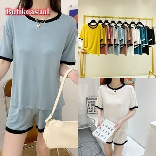 Bộ nữ đơn giản rộng rãi mặc phòng khách Bộ đồ ngủ mùa hè cổ tròn Áo thun ngắn tay quần Bộ đồ ngủ